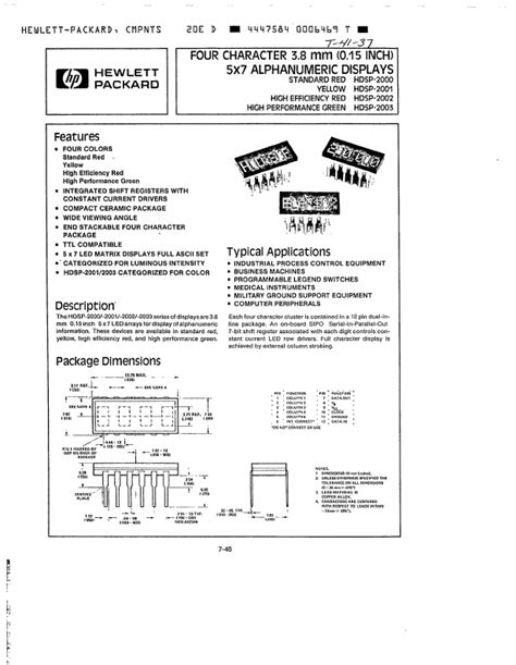 HDSP-2003 Datasheet - 4 Character 5x7 Dot Matrix Series Input ...