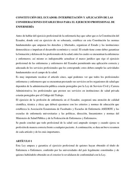 SOLUTION Constitucion Del Ecuador Profesion De La Enfermer A Studypool