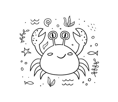 Cute Crab Linear Vector Illustration Doodle Sketch Style 5915628