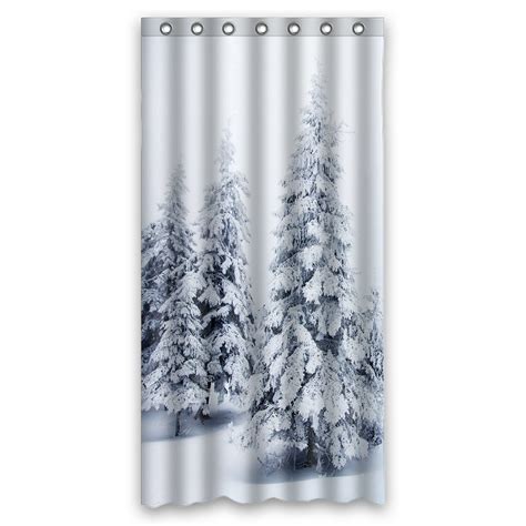 Phfzk Winter Landscape Shower Curtain Merry Christmas With Snowy Trees