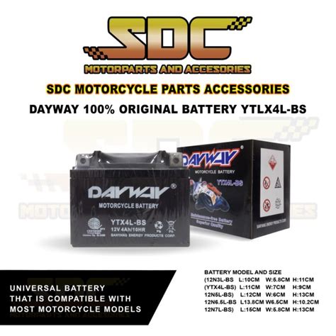 New SDC Motorcycle Dayway 100 Original Battery 4L Lazada PH