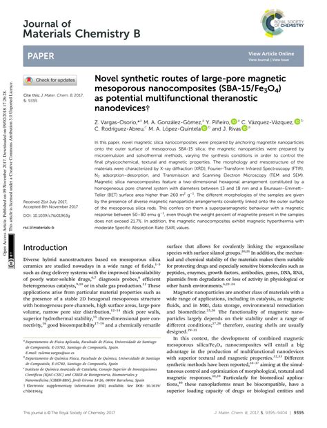 PDF Novel Synthetic Routes Of Large Pore Magnetic Mesoporous