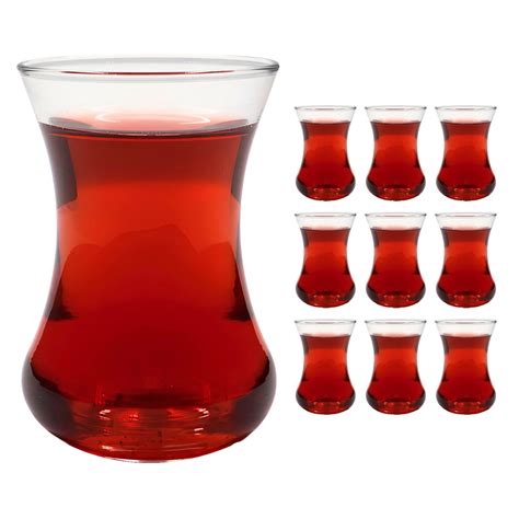 Snapklik Ums Turkish Tea Glass Set 10 Glasses Slim Waist Design