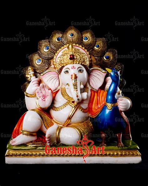 Multicolor White Marble Ganesha Statue Gn Size Feet To Feet