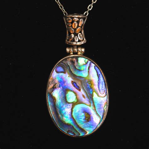 Sterling Silver Large Abalone Pendant Necklace With Decorative Bail