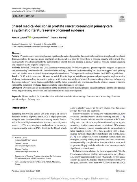 Shared Medical Decision In Prostate Cancer Screening In Primary Care A Systematic Literature