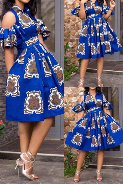 Blue Cold Shoulder Dress Ankara Dress Etsy African Design Dresses