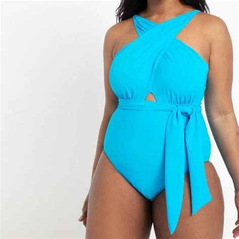 Eloquii Swim Wrap Halter One Piece Swimsuit Blue Claire Poshmark