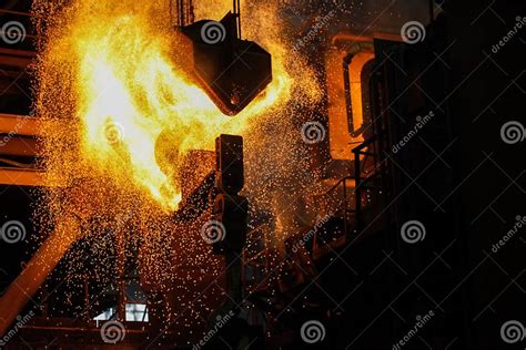 Steel Production In Electric Furnaces Sparks Of Molten Steel Electric