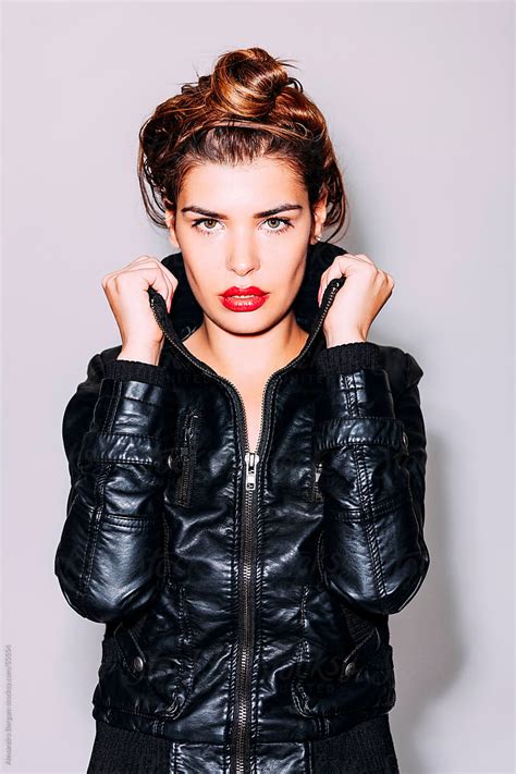 Confident Beautiful Woman In Leather Jacket By Stocksy Contributor Alexandra Bergam Stocksy