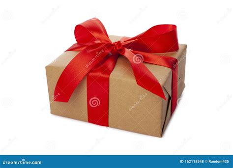 Beautiful Wrapped T Box With Red Ribbon And Bow On White Background