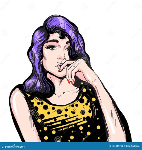 Illustration Of A Pretty Woman Thinking Vector Stock Vector