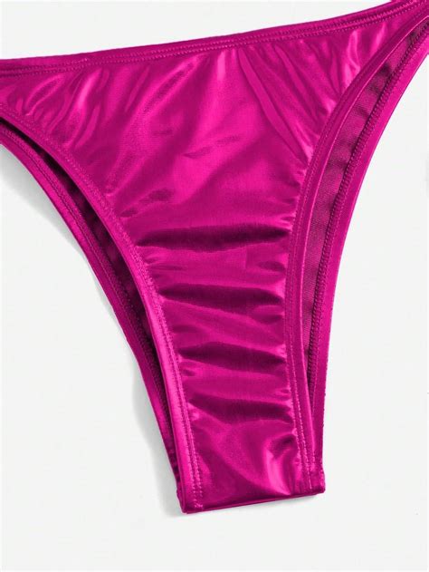 Soly Hux Womens Metallic Halter Top Two Piece Swimsuit Tie Side Triangle Thong Bikini Bathing