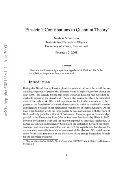 (PDF) Einstein's contributions to quantum theory