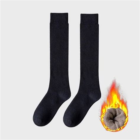 Chaussettes Hautes En Coton Thermique Pour Femme Bas Longs Chauds Fibre