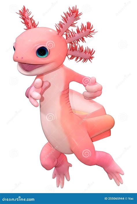 3d Die Cartoon Axolotl Op Wit Teruggeven Stock Illustratie