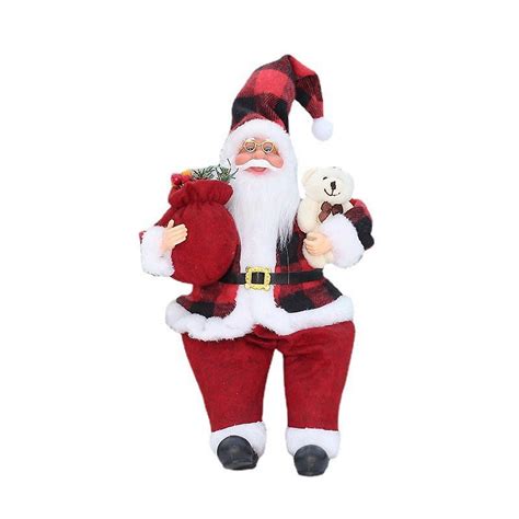 1pc Christmas Sitting Santa Coat Santa Claus Statue Doll And T Bag