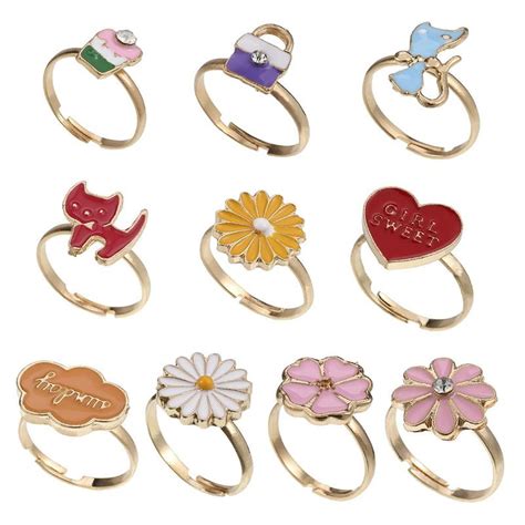 Sjenert 10pcs Children Ring Children Little Girl Adjustable Ring Box