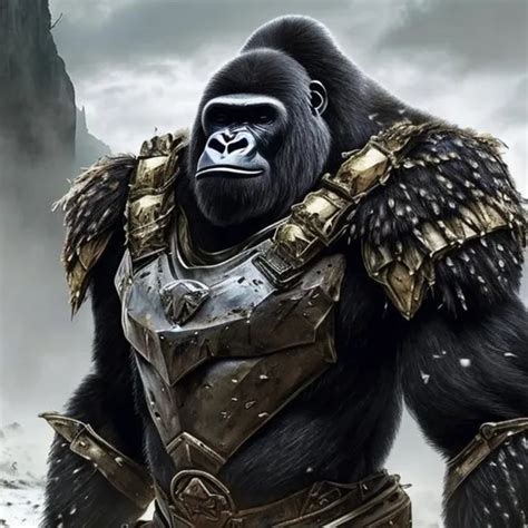 Gorilla Warrior With An Armor Helmet Realistic