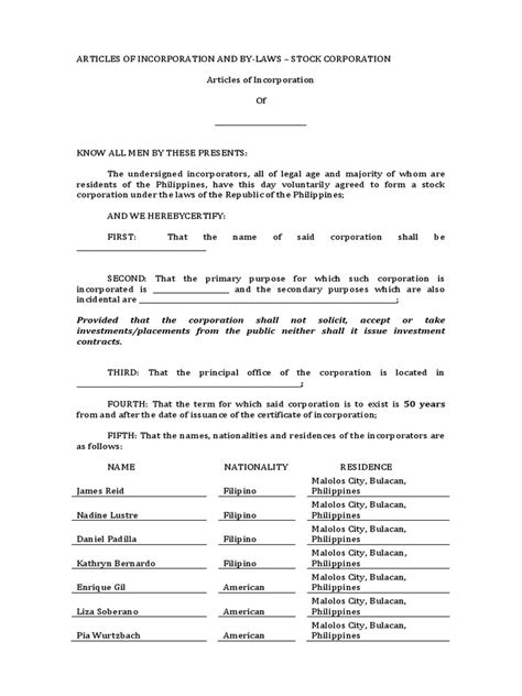 Articles Of Incorporation Pdf Proxy Voting Board Of Directors