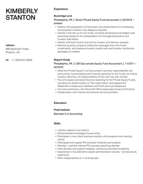 Private Equity Fund Accountant Resume Samples Velvet Jobs