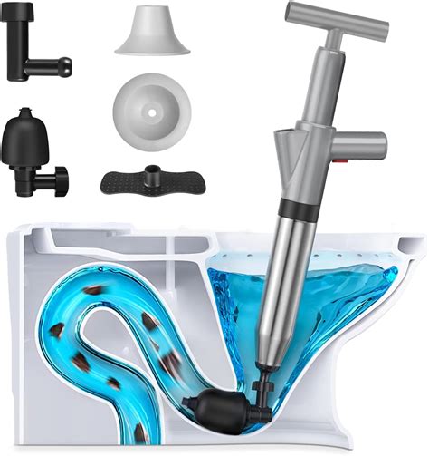 Toilet Plunger High Pressure Air Drain Blaster Kit Stainless Steel