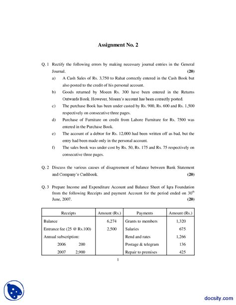 Income And Expenditure Account And Errors Principles Of Accounting Assignment Exercises