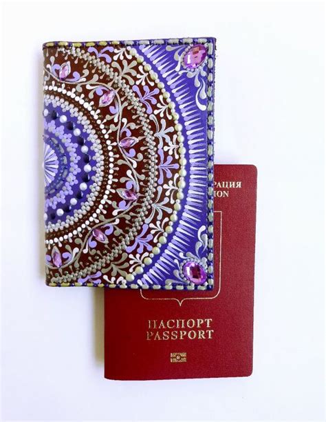 Hand Painted Purple Passport Cover Travel Wallet T Mandala