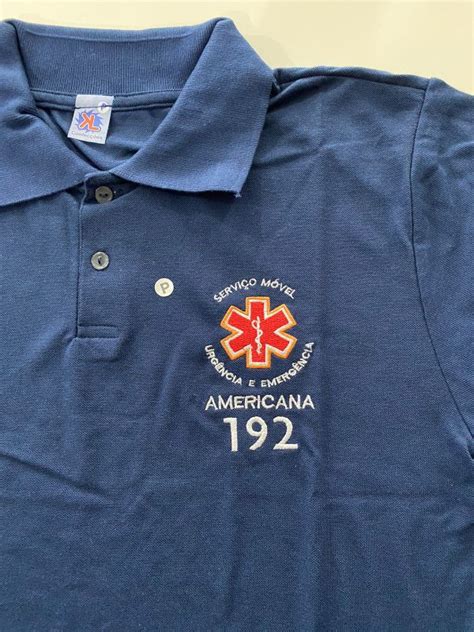 Camisa Polo Azul Bordado SAMU Americana Backes Uniformes