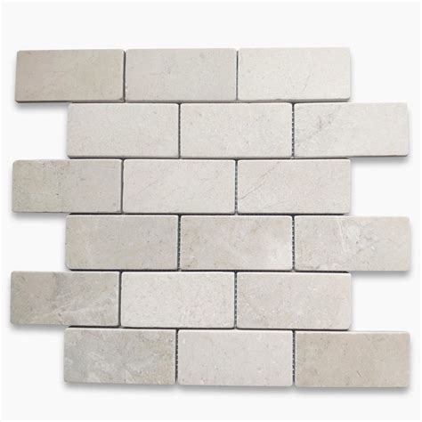 Crema Marfil Marble 2x4 Grand Brick Subway Mosaic Tile Tumbled Stone