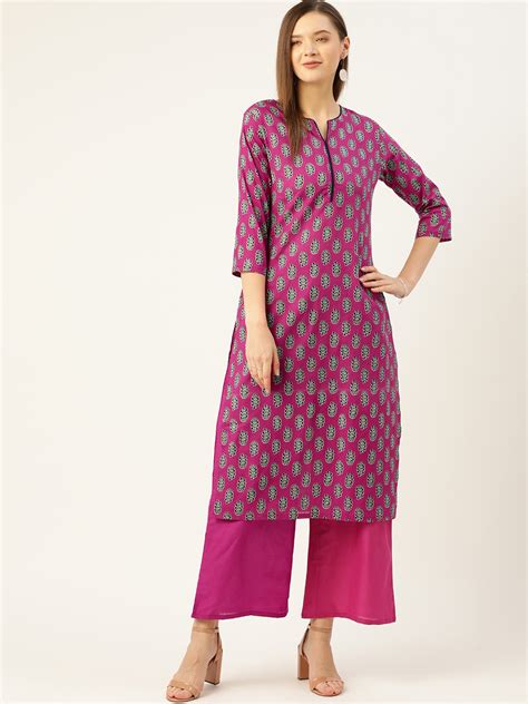 Buy Anouk Women Magenta Ethnic Motifs Printed Pure Cotton Kurta With