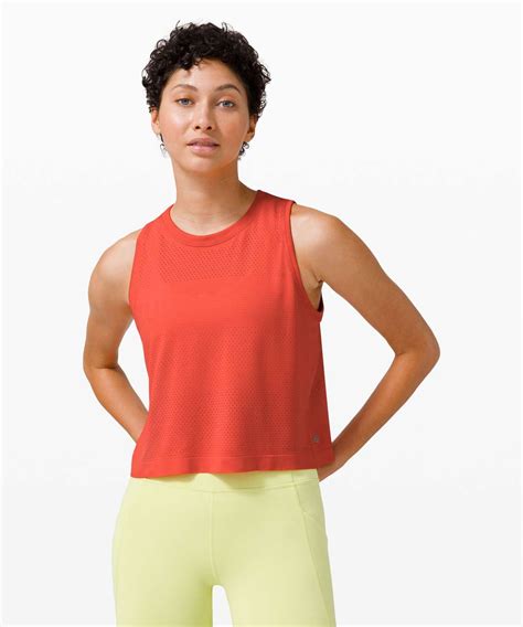 Lululemon Breeze By Muscle Crop Tank Top Logo Carnation Red