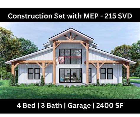 Barndominium Floor Plan 4 Bed 3 Bath 2 Car Garage 2400 SF Drawing