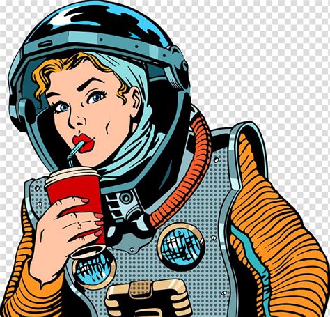 Female Astronaut Drink Pop Art Astronauts Transparent Background PNG