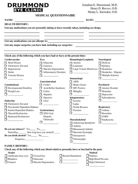 Fillable Online Patient Medical Questionaire Sheet Drummond Eye