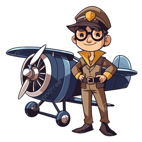 Aviator Clipart Illustrator Cartoon Pilot Young Man Standing Near An ...