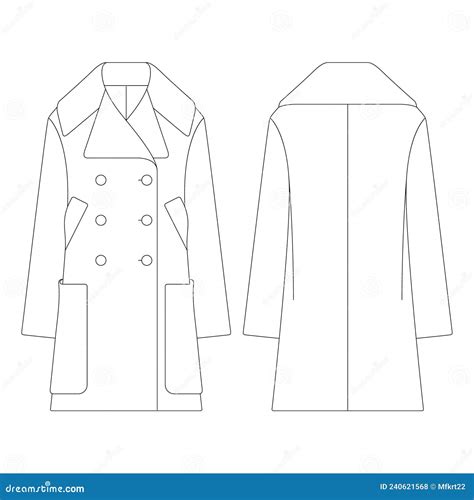 Template Women Pea Coat Vector Illustration Flat Design Outline