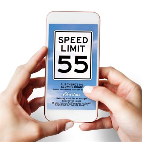 55th Birthday Evite Speed Limit 55 Digital Invitation Adult Party Mobile Phone Invitation