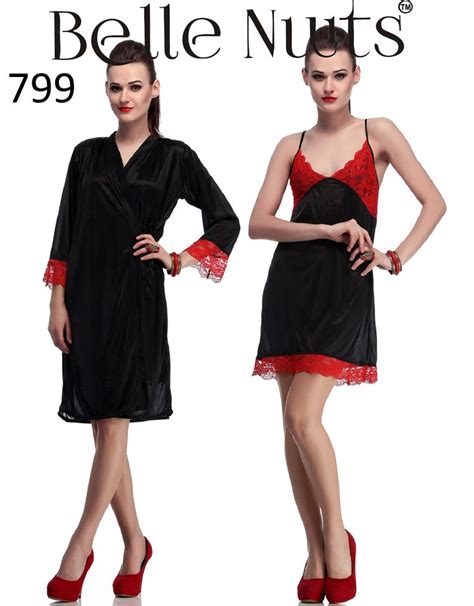 Belle Nuits Black Poly Satin Nighty With Robe At Rs 799 Piece Nighty