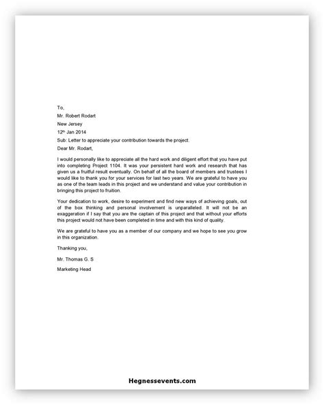 Best Appreciation Letter Template And Writing Tips Hennessy Events