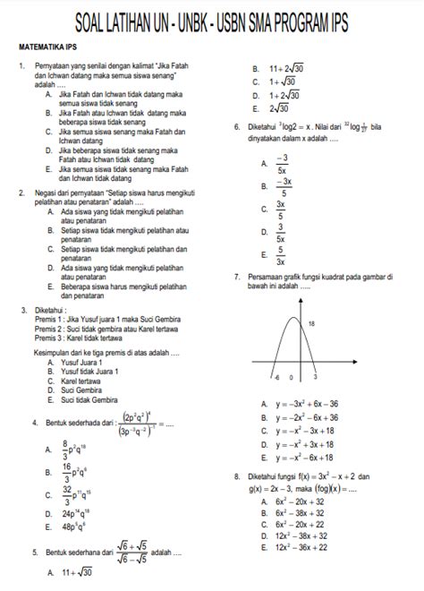 Soal Latihan Un Unbk Matematika Lengkap Beserta Kunci Jawaban | Hot Sex ...