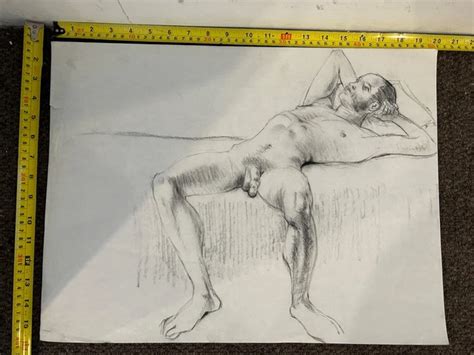 VINTAGE S DRAWING Male Nude Erotic Charcoal Crayon Drawing Gay Interest EUR