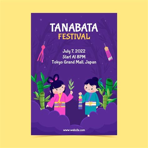 Free Vector Flat Tanabata Vertical Poster Template With Couple