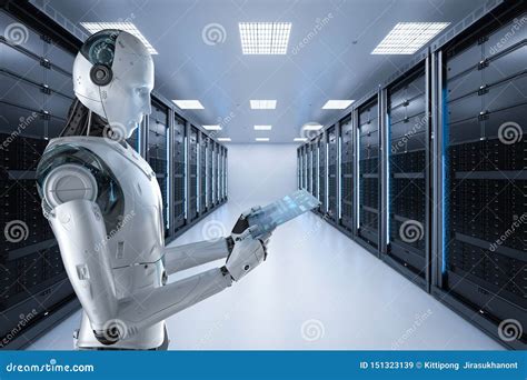 Robot With Glass Tablet Stock Illustration Illustration Of Technology