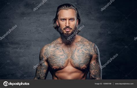 Bearded Man With Tattooed Muscular Body Stock Photo Fxquadro