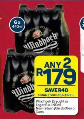 Windhoek Draught Or Lager 6x440ml Non Returnable Bottles Or Cans Offer