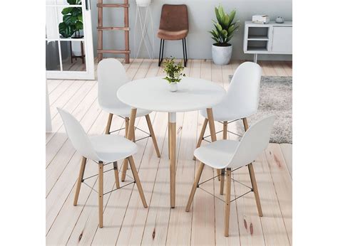 Ensemble Table Ronde Rimma Chaises Blanches Scandinaves Dip