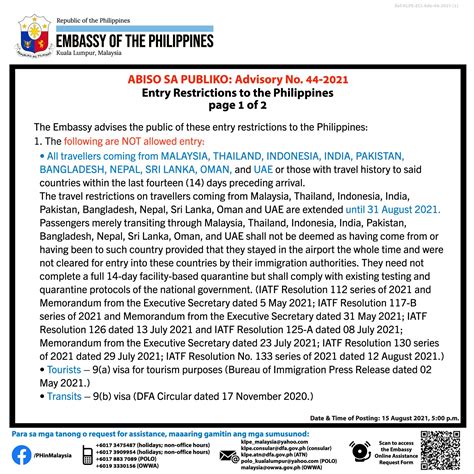 📢‼️ Advisory 44-2021 ‼️📢... - Philippine Embassy in Malaysia