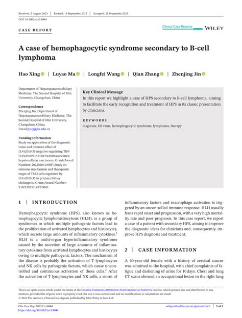 PDF A Case Of Hemophagocytic Syndrome Secondary To Bcell Lymphoma