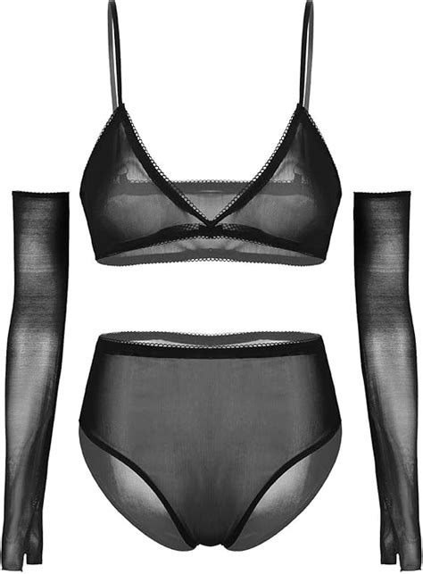 Agoky Damen Mesh Dessous Sexy Unterwäsche Push Up Durchsichtig BH